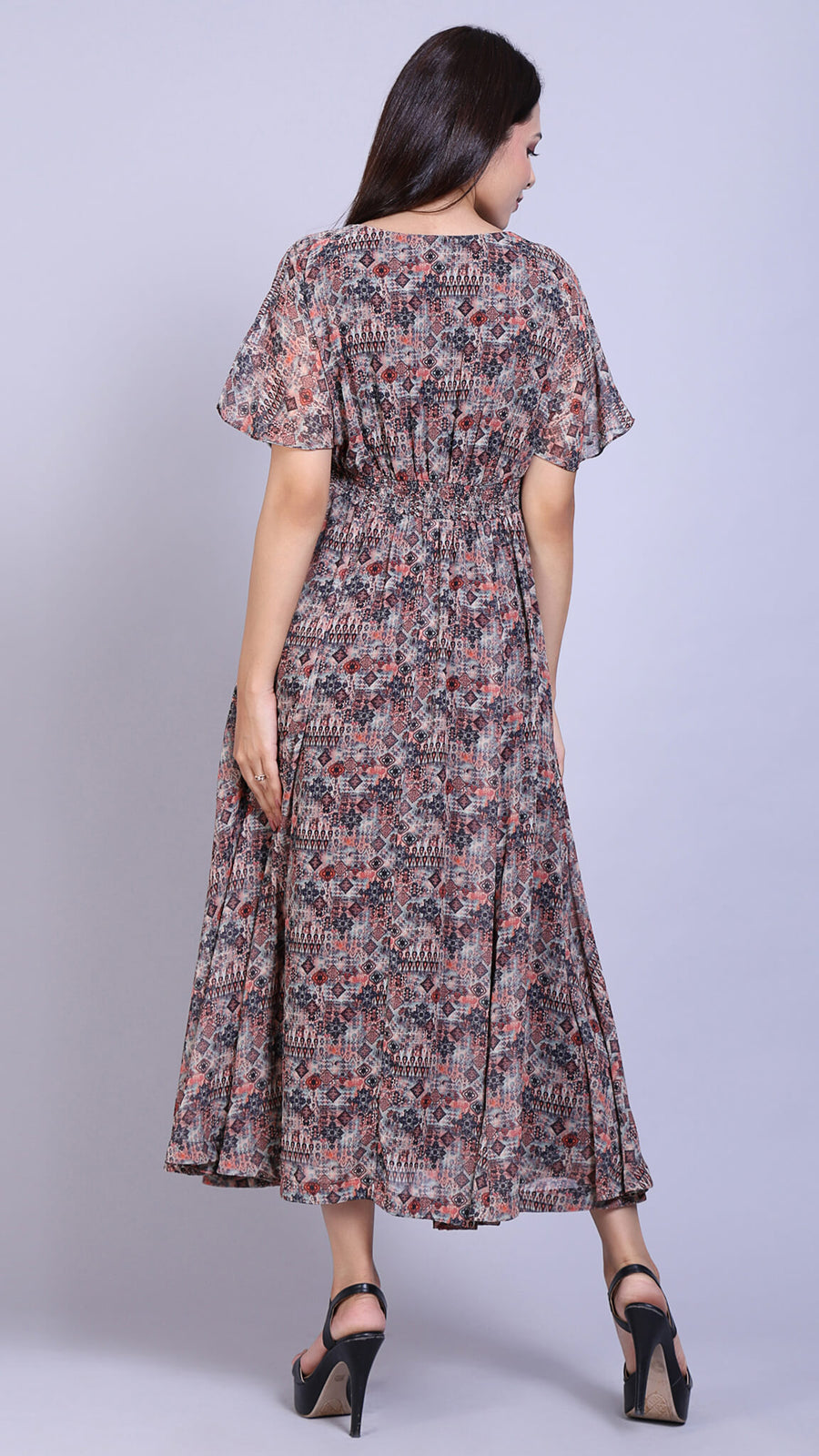 Multi Printed Kimono Sleeve Dress