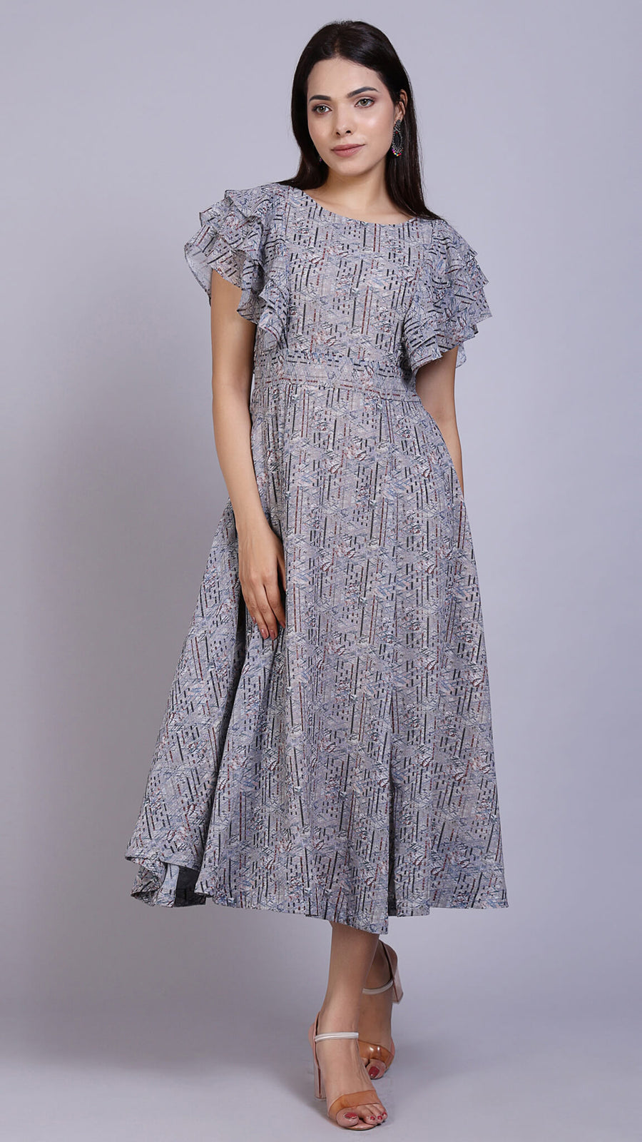 Layered Sleeves Multi Printed Maxi Dress