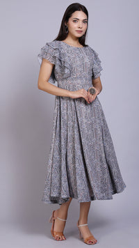 Thumbnail for Layered Sleeves Multi Printed Maxi Dress