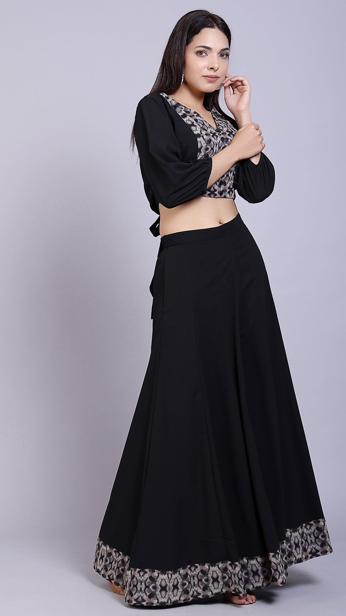 Black Wide Leg Full Flared Palazzo Ensemble