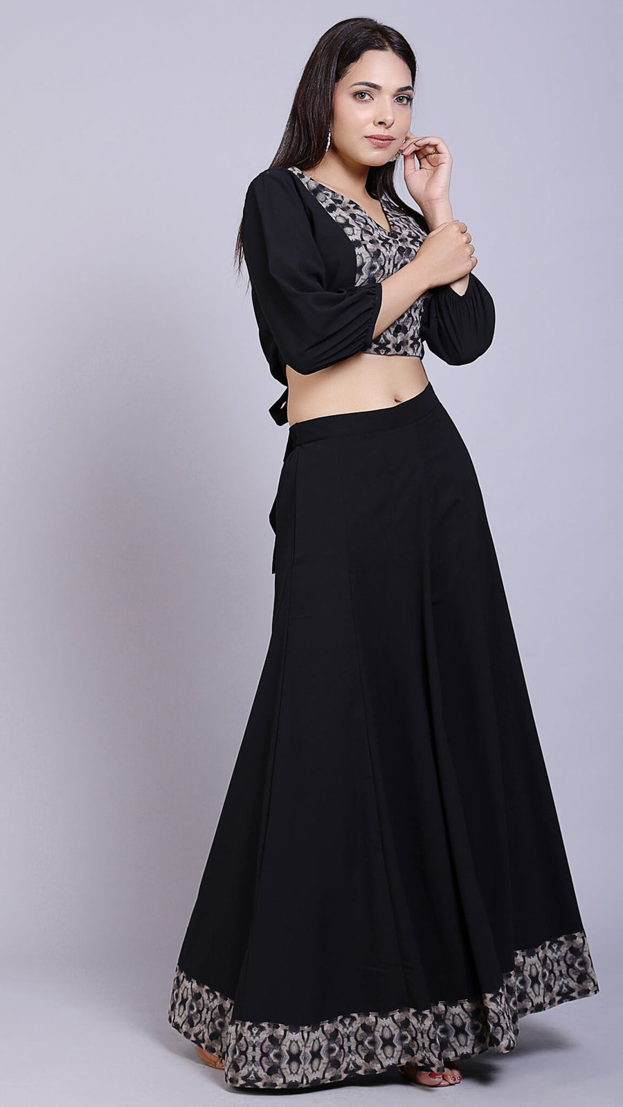 Black Wide Leg Full Flared Palazzo Ensemble