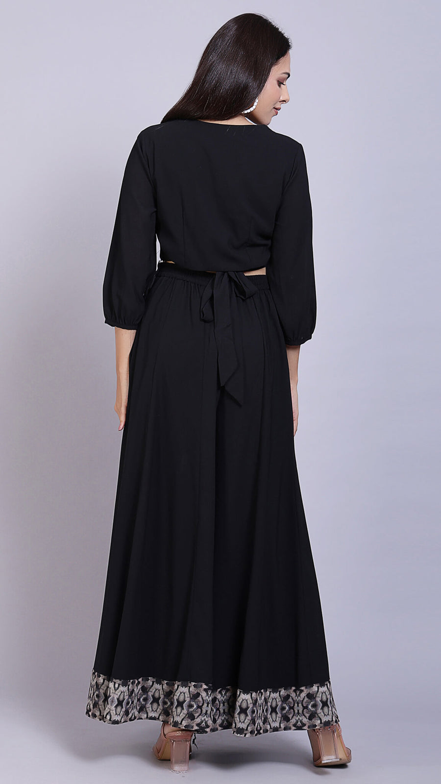 Black Wide Leg Full Flared Palazzo Ensemble