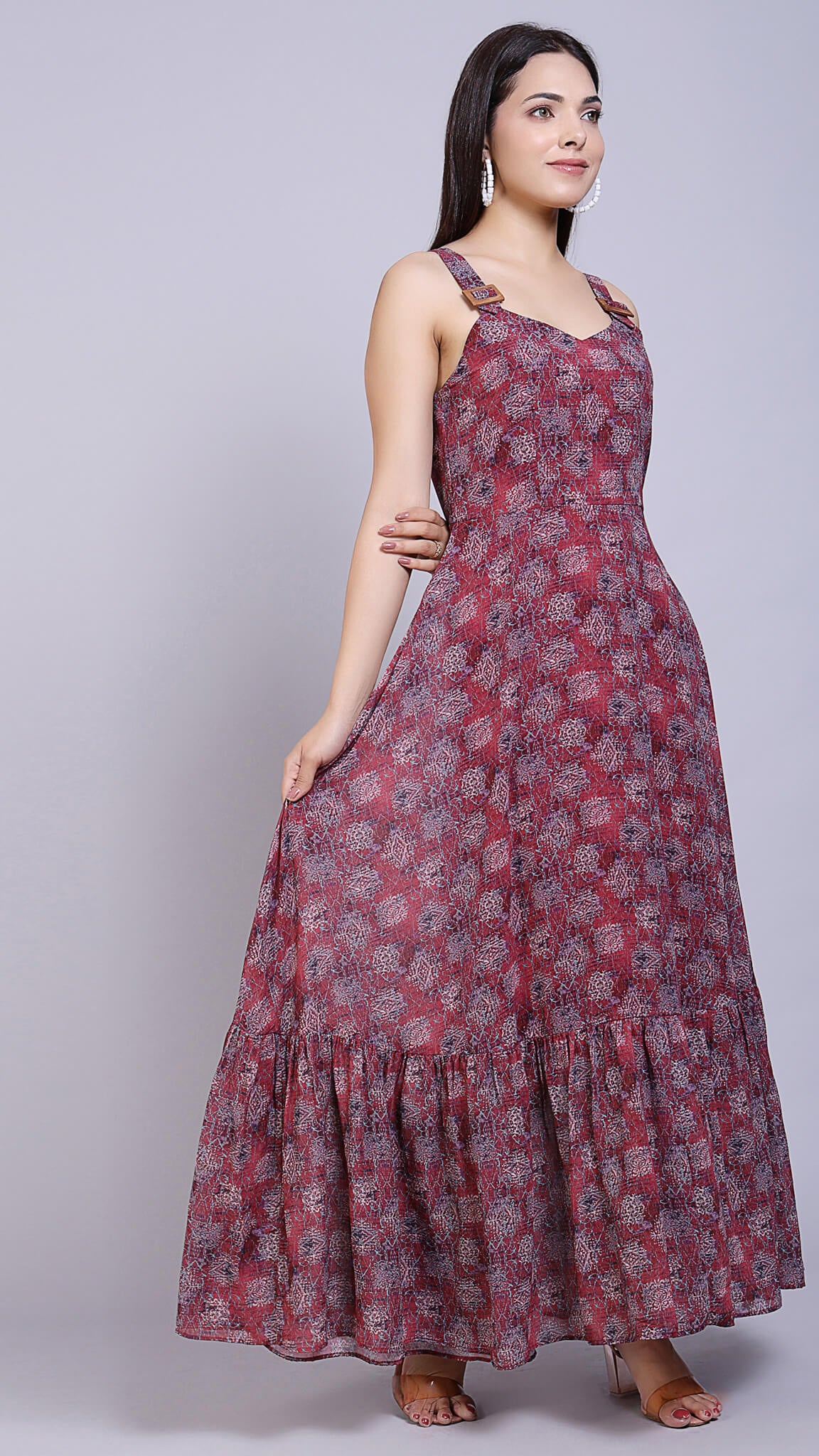 Full Flared Floral Maxi Dress