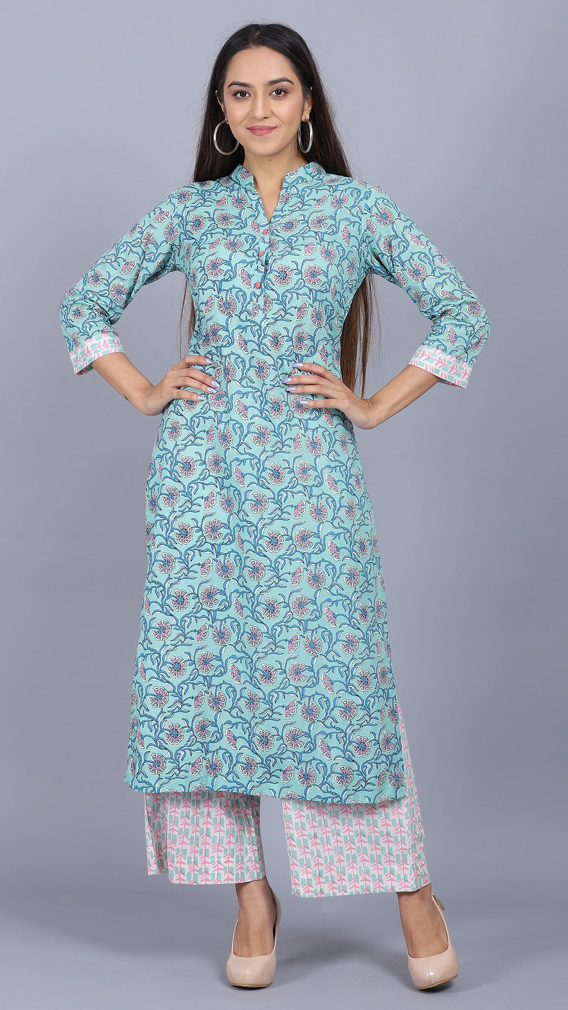 Cotton floral printed straight kurta set