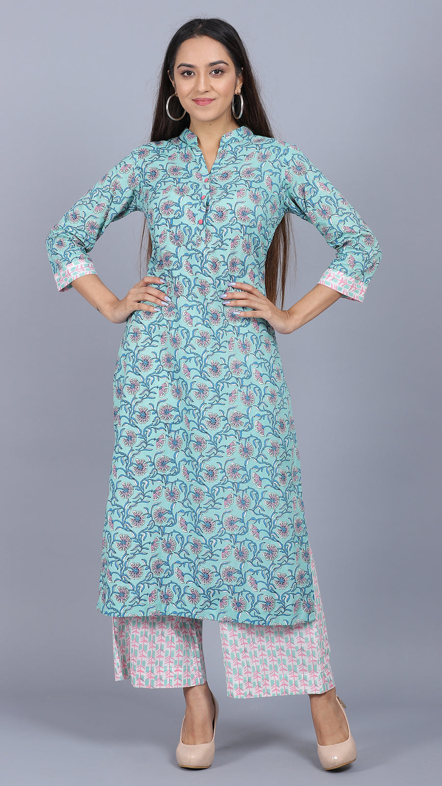 Cotton floral printed straight kurta set