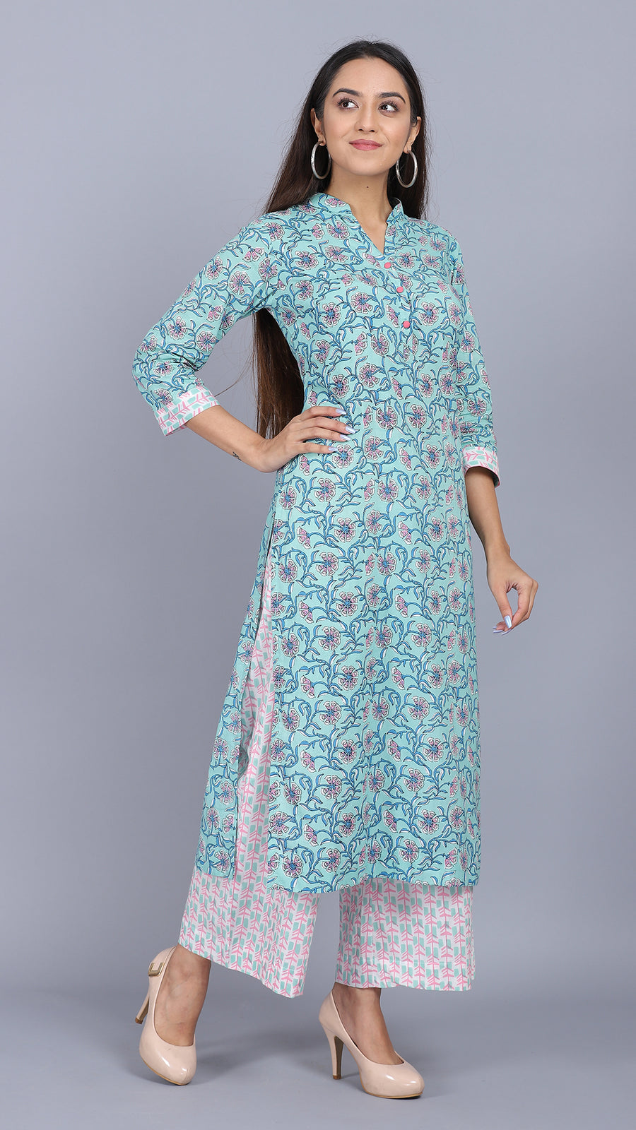 Cotton floral printed straight kurta set