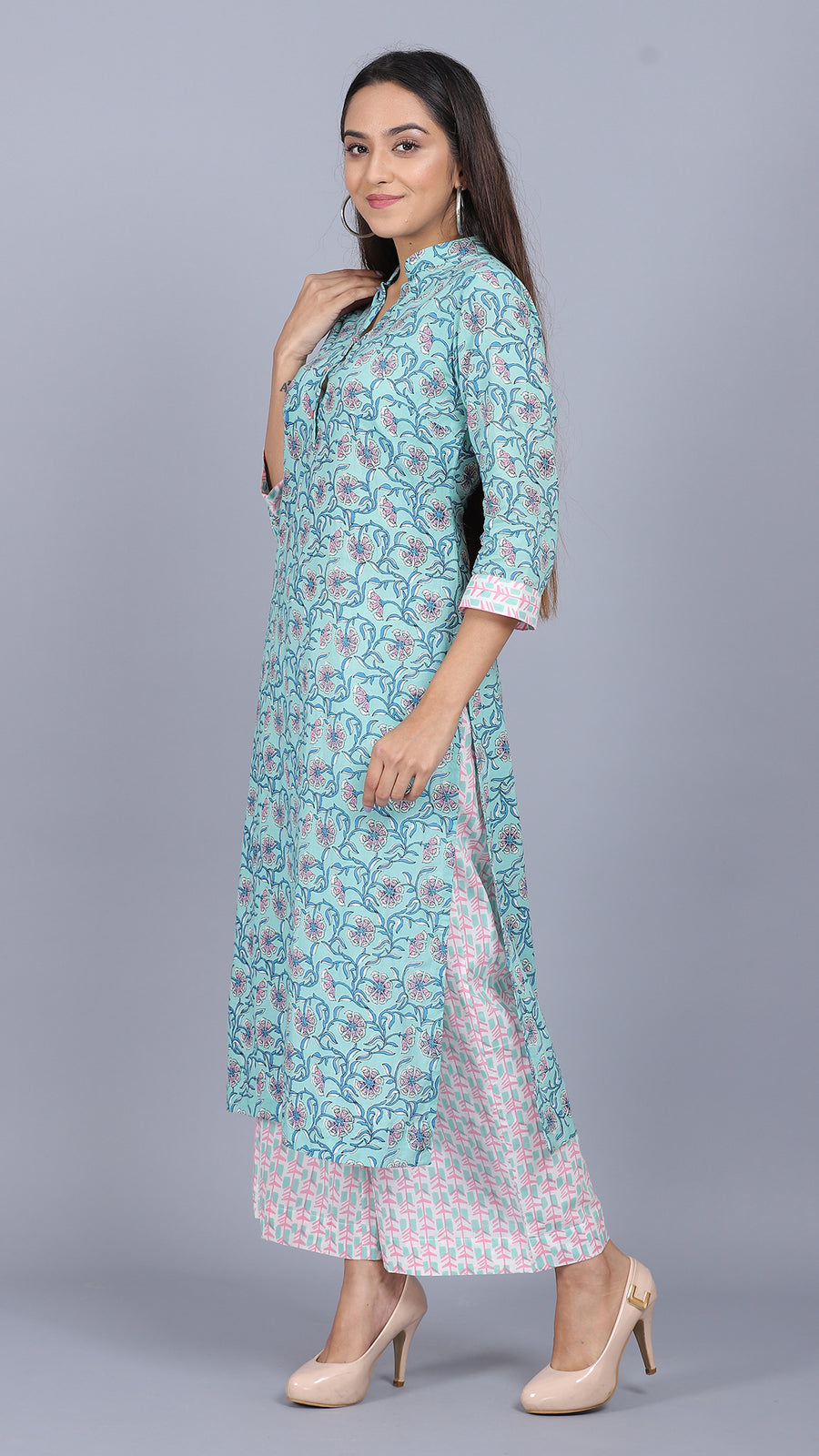 Cotton floral printed straight kurta set