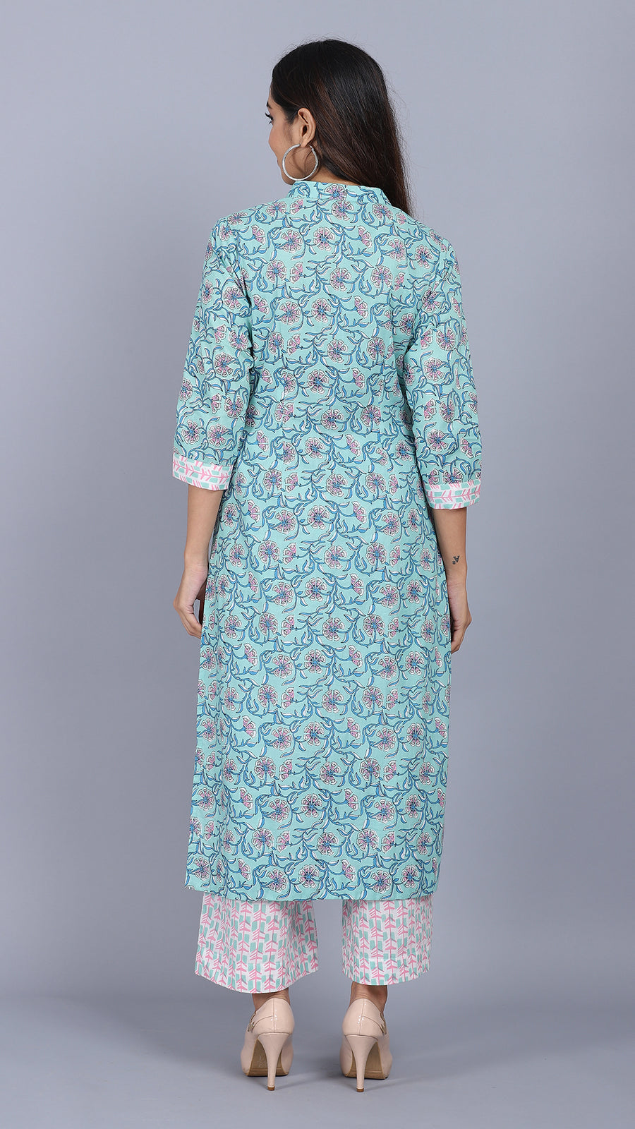 Cotton floral printed straight kurta set