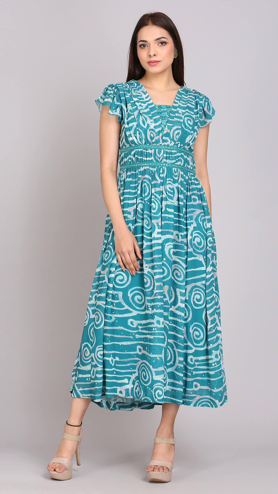 Sea Green Floral Printed Dress