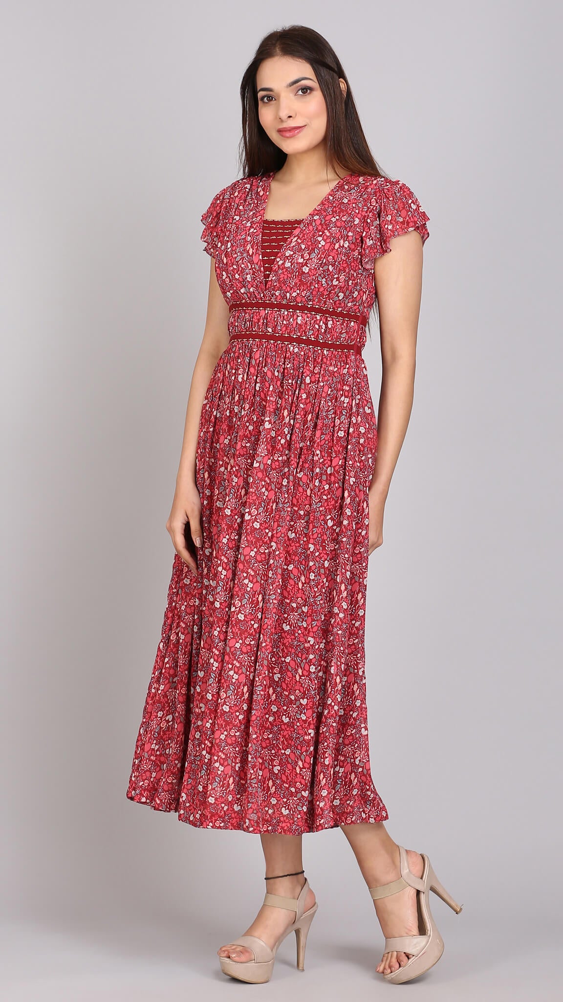 Cherry Printed Embroidered Dress