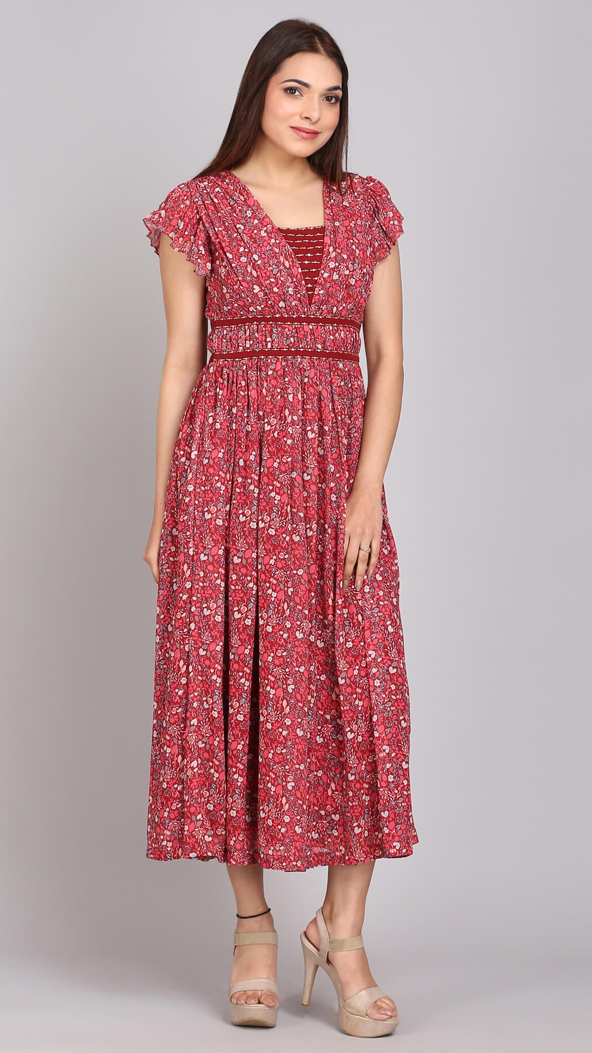 Cherry Printed Embroidered Dress