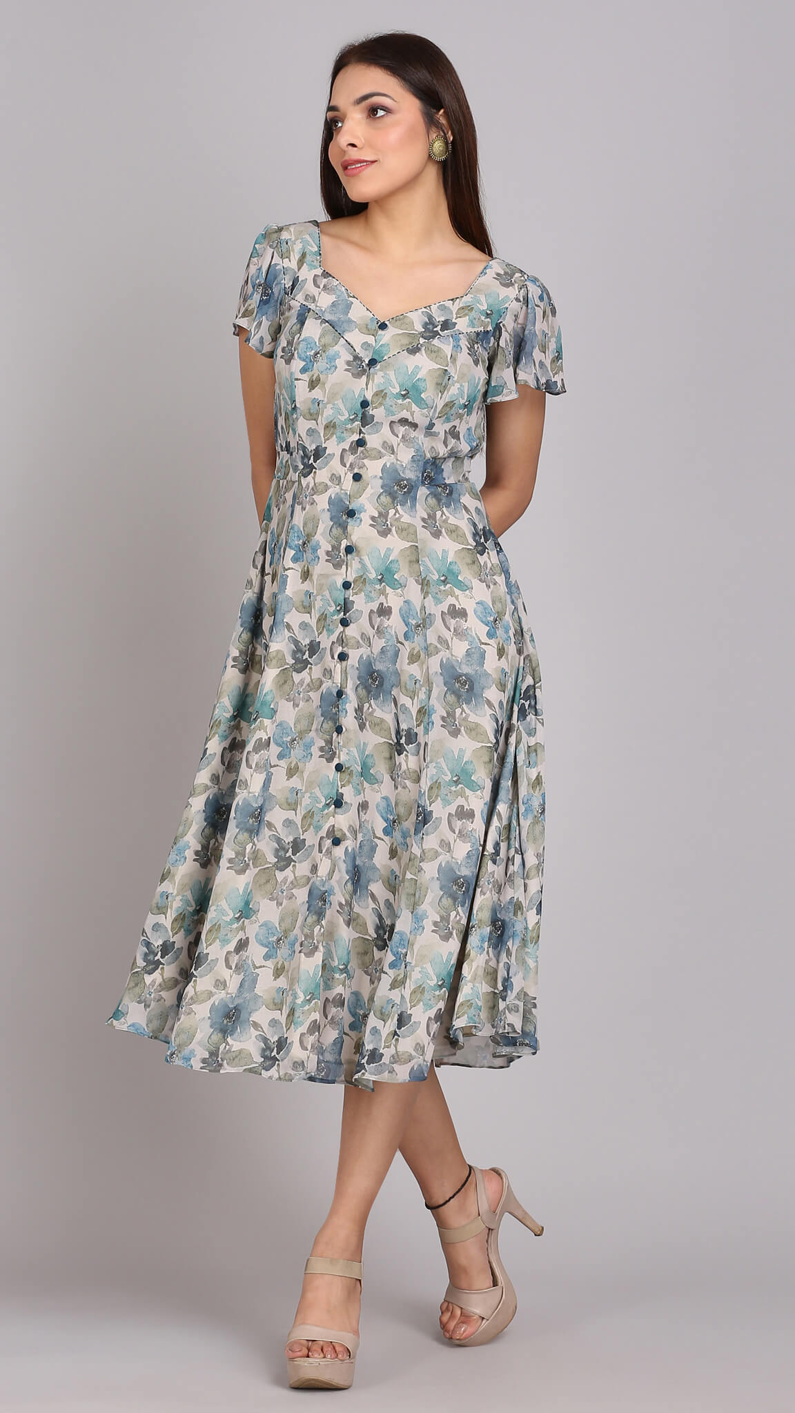 Teal Printed Maxi Dress