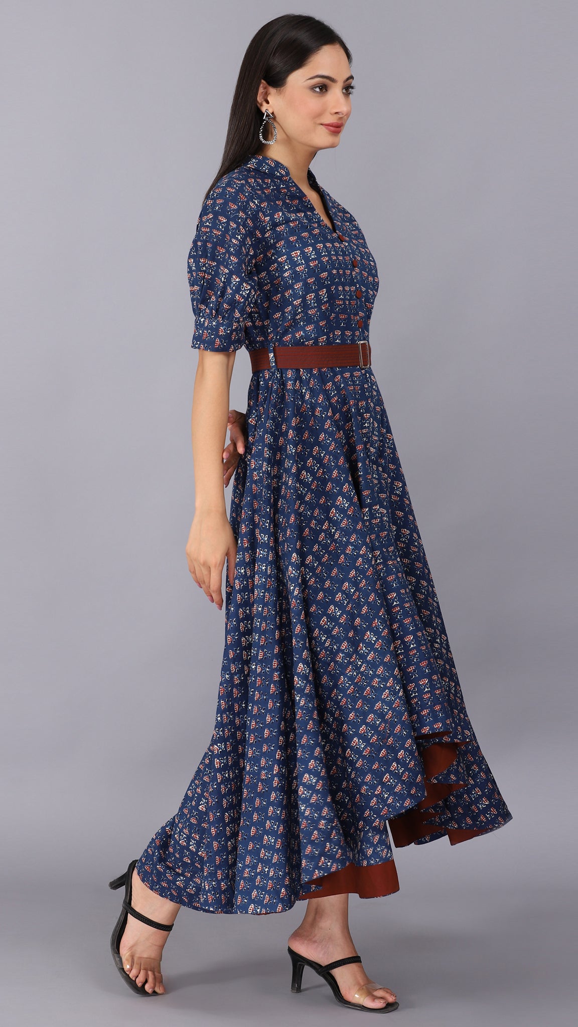 Blue printed up down maxi dress