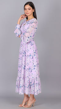 Thumbnail for Lilac Puff Sleeves Maxi Dress