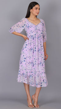 Thumbnail for Front Detailed Lilac Midi Dress For Women