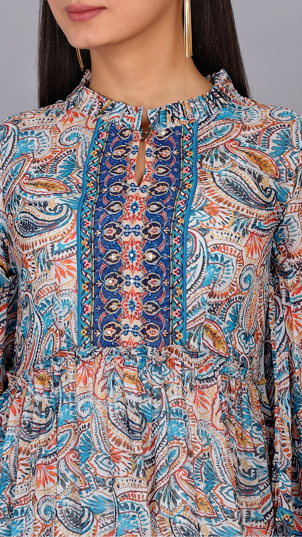 Paisley Printed Multi Embroidered Top