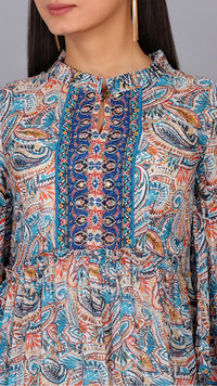 Thumbnail for Paisley Printed Multi Embroidered Top