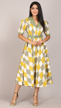 Thumbnail for Yellow printed embroidered collared maxi dress