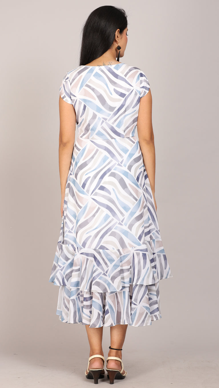 white printed off center maxi dress