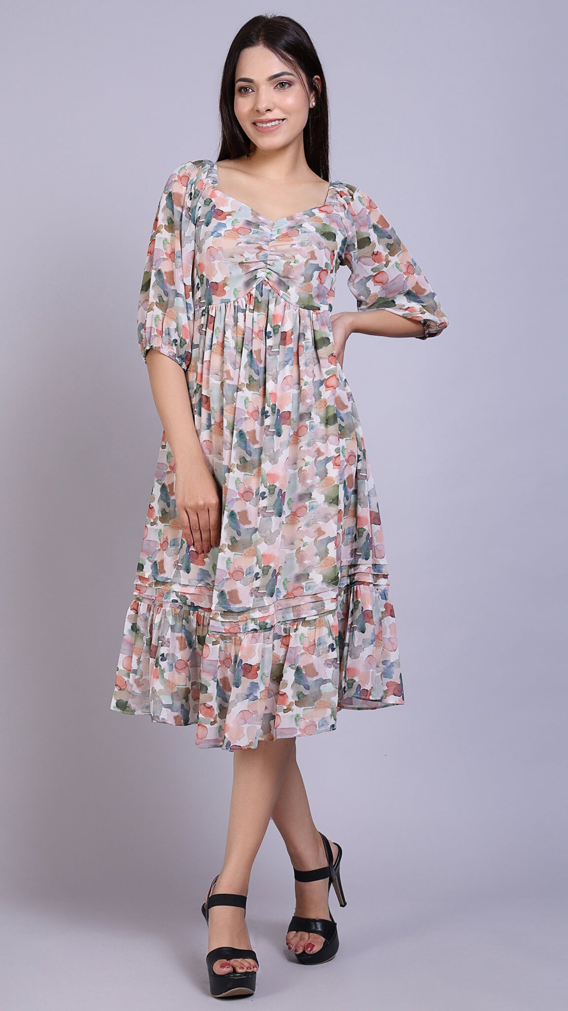 GANNI floral-print long-sleeve Midi Dress - Farfetch