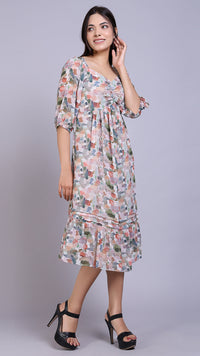 Thumbnail for Front Detailed Floral Midi Dress