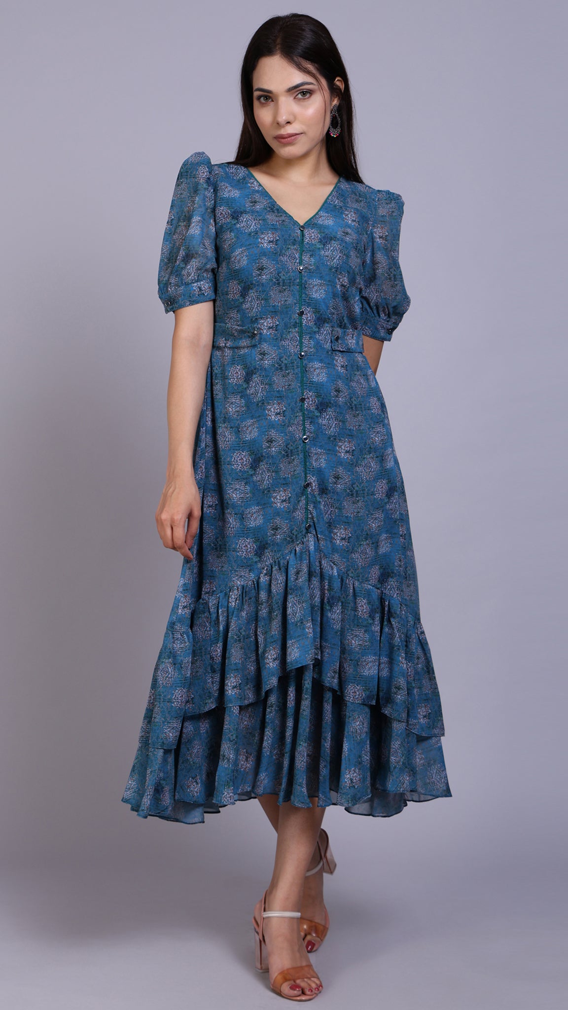 Blue Printed Floral Dress