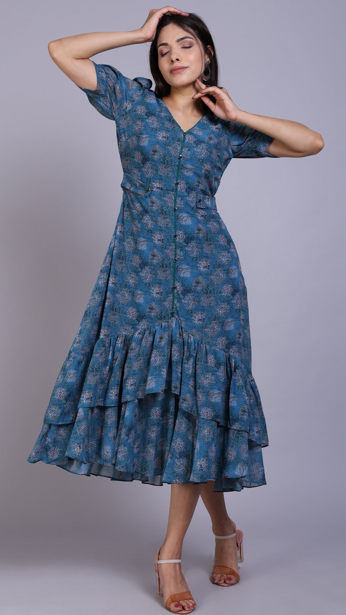 Blue Printed Floral Dress_1