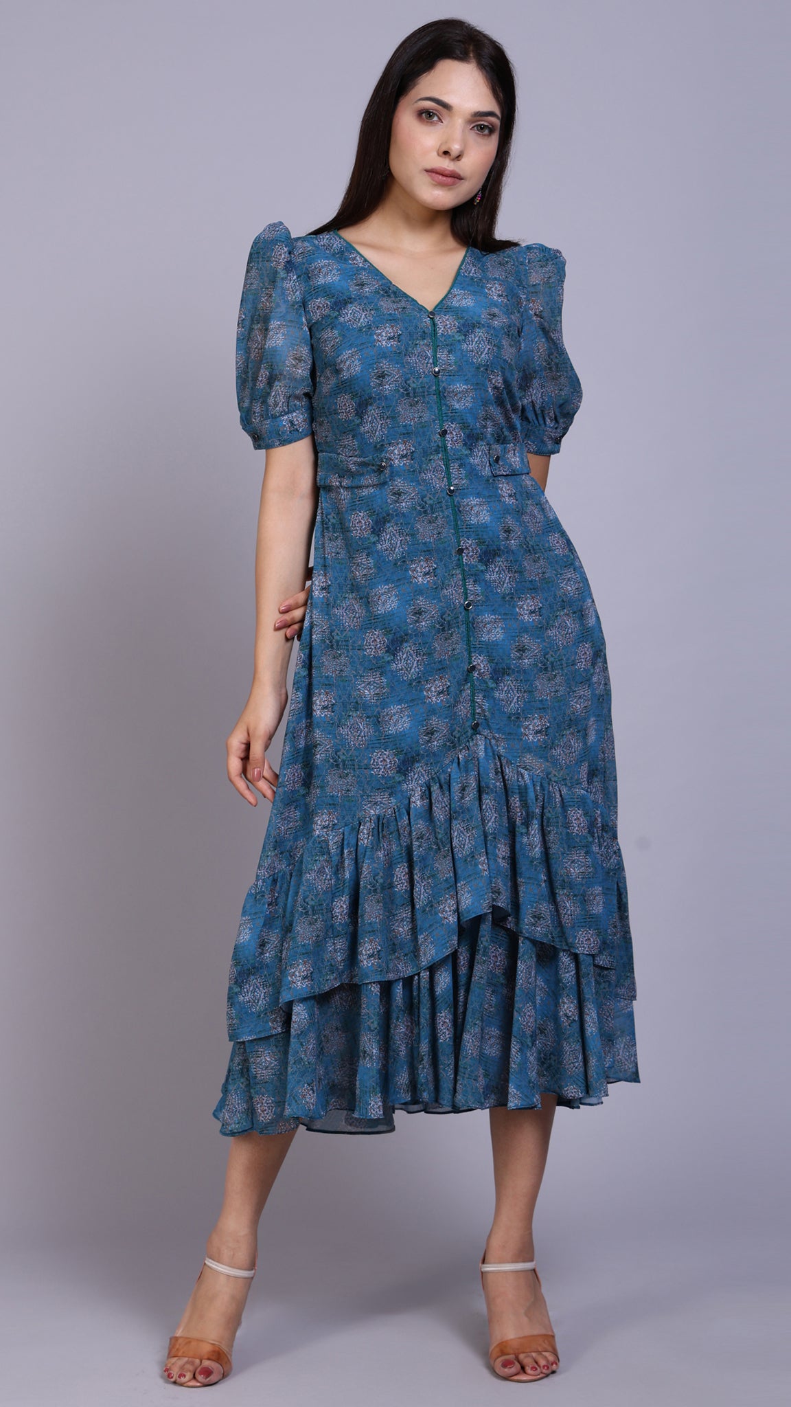 Blue Printed Floral Dress_2