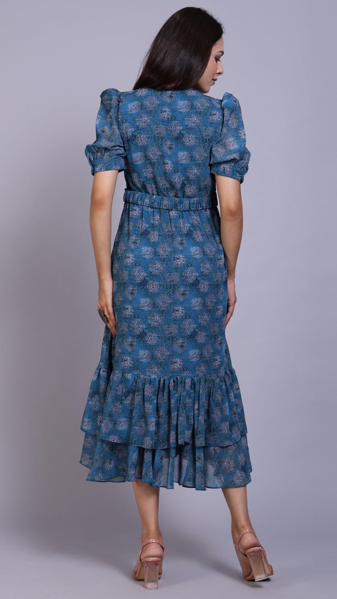 Blue Printed Floral Dress_5