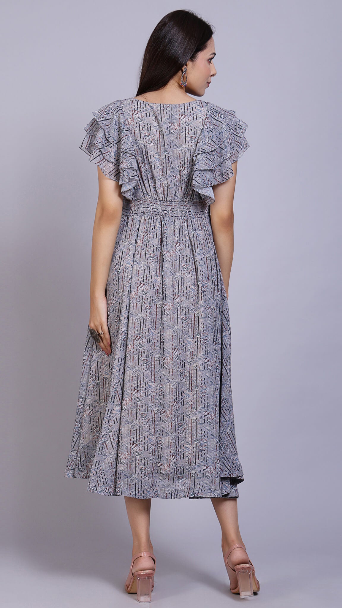 layered sleeves printed maxi dress