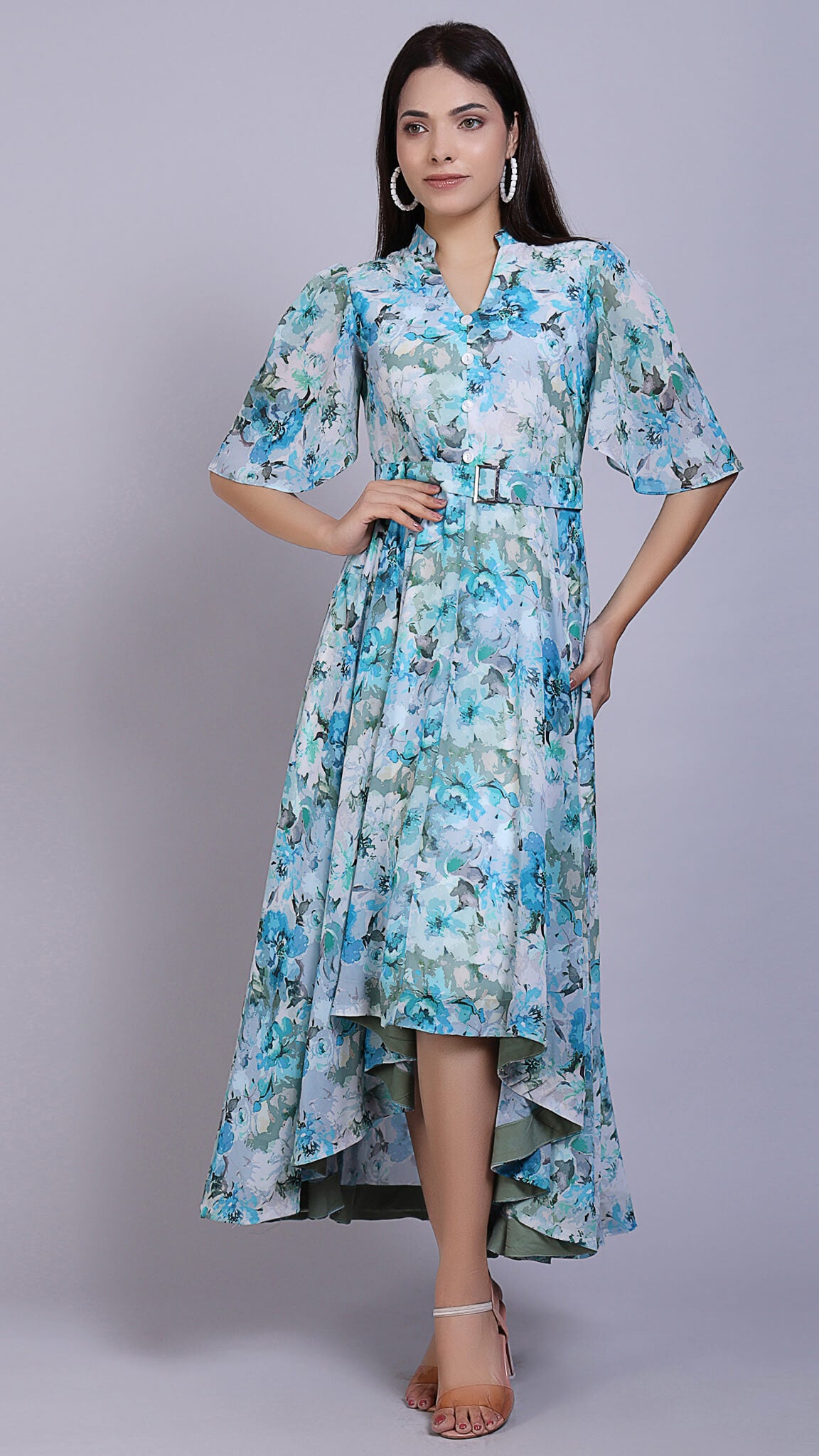 ASOS DESIGN tie front short sleeve mini tea dress in green floral print |  ASOS