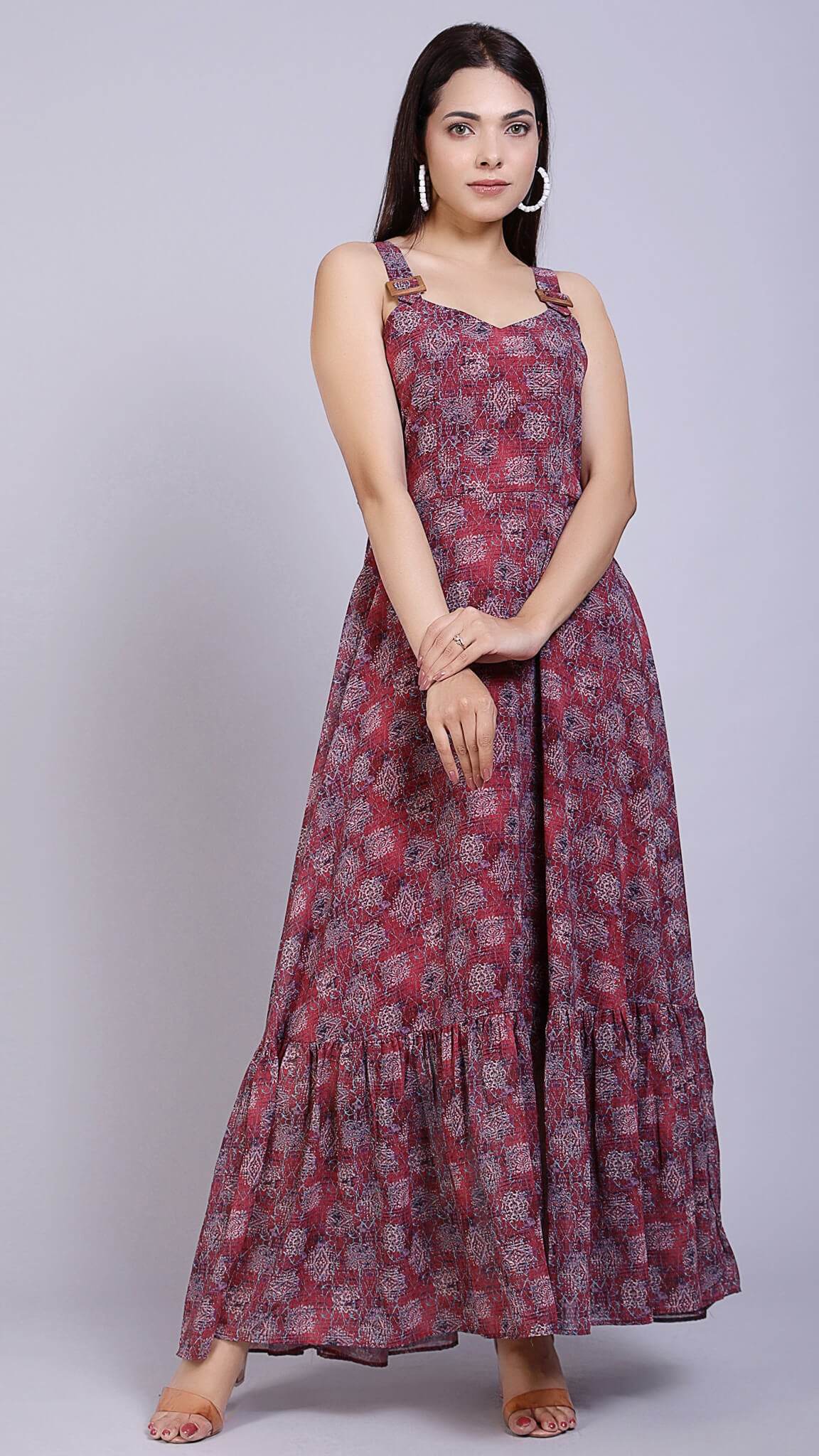 Full Flared Floral Maxi Dress - ALOFI - Women Designer Dresses