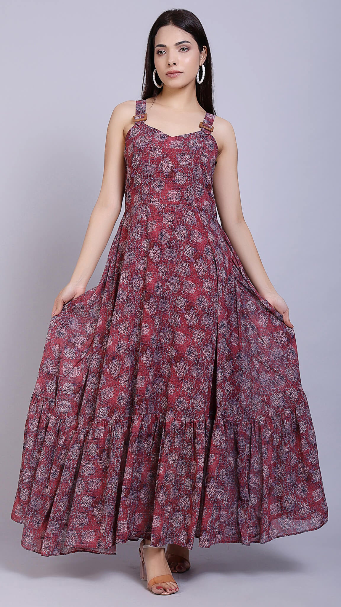 Full Flared Floral Maxi Dress