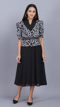Thumbnail for Black dress with geometrical printed Jacket 2 Pcs set