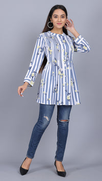 Thumbnail for Floral Print With Stripes Long Top