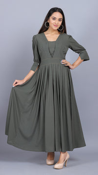 Thumbnail for Olive Green Solid Empire Dress