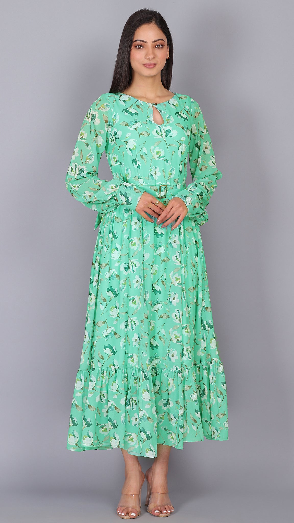 Wirda - Rust Brown Hand Block Printed Cotton Angrakha Dress With Ruffl –  InduBindu