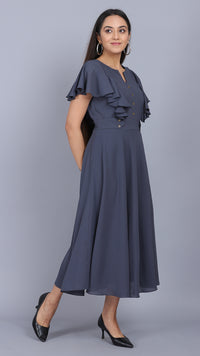 Thumbnail for Front detailed grey long maxi dress
