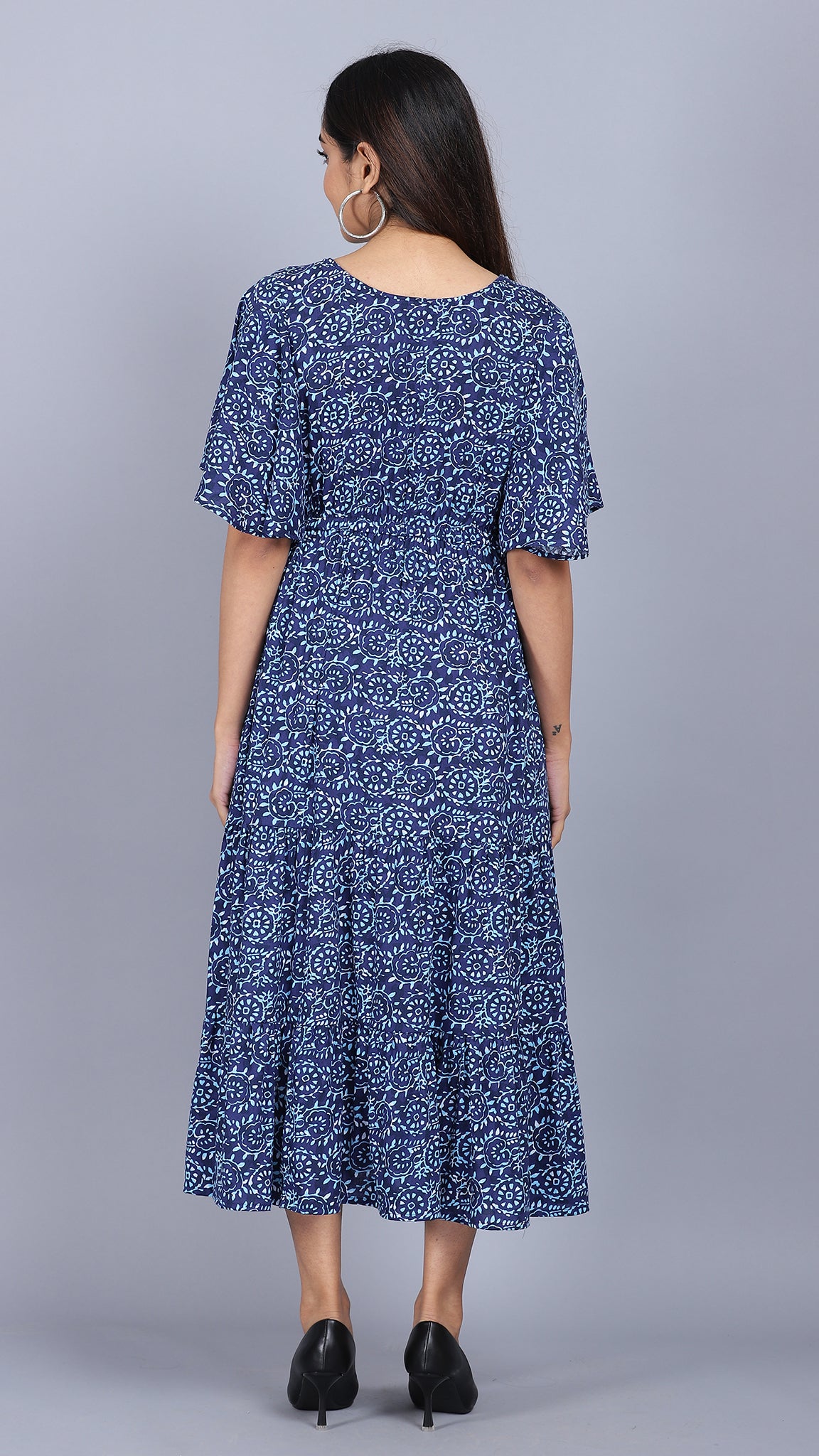 Ethnic Print Bell Sleeve Maxi Dress