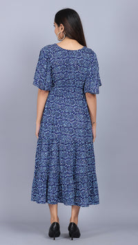 Thumbnail for Ethnic Print Bell Sleeve Maxi Dress