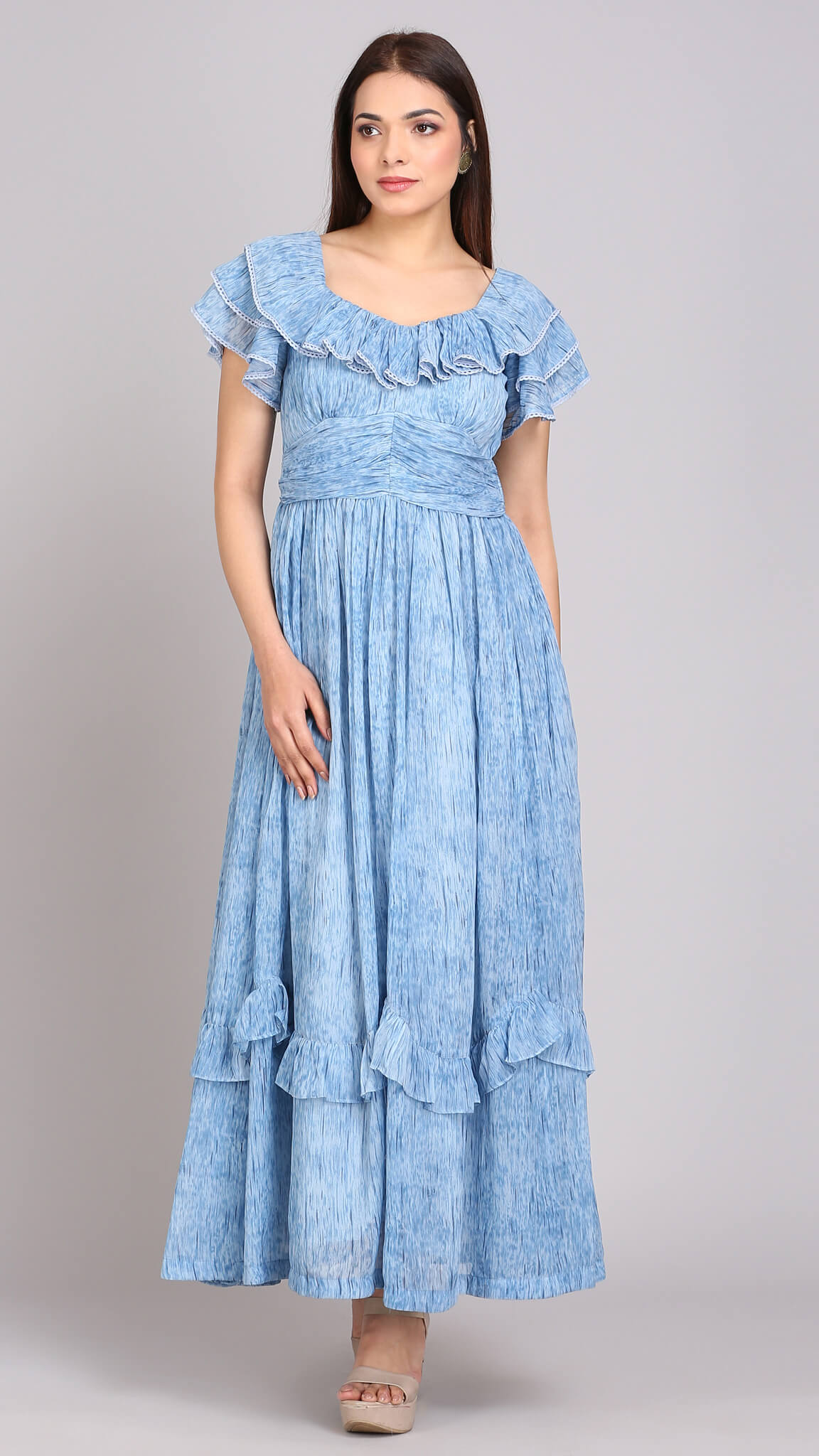 Sky Blue Texture Print Dress