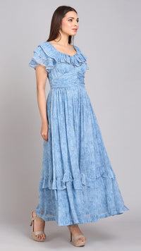 Thumbnail for Sky Blue Texture Print Dress