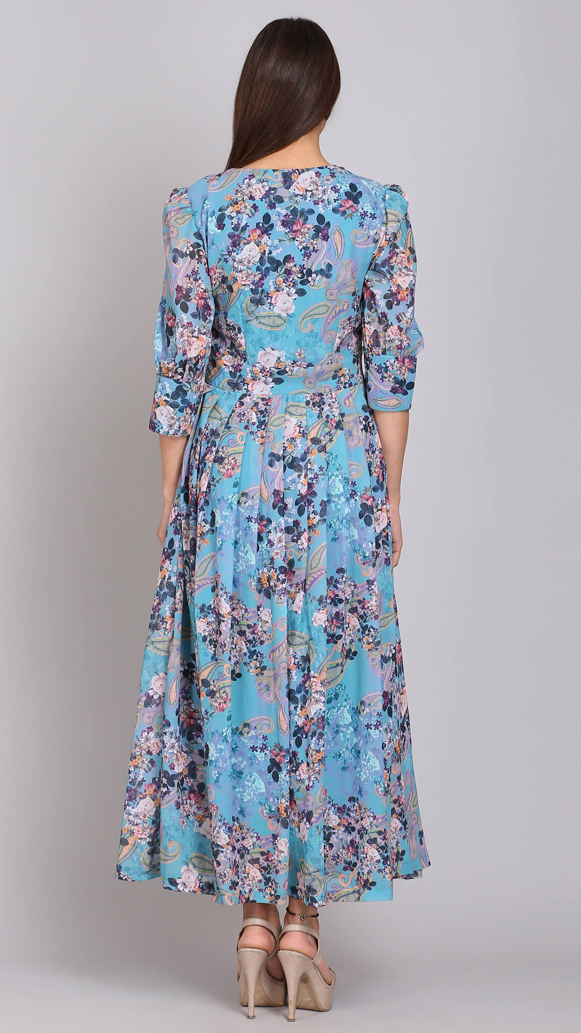 Turquoise Multi Printed Empire Maxi Dress