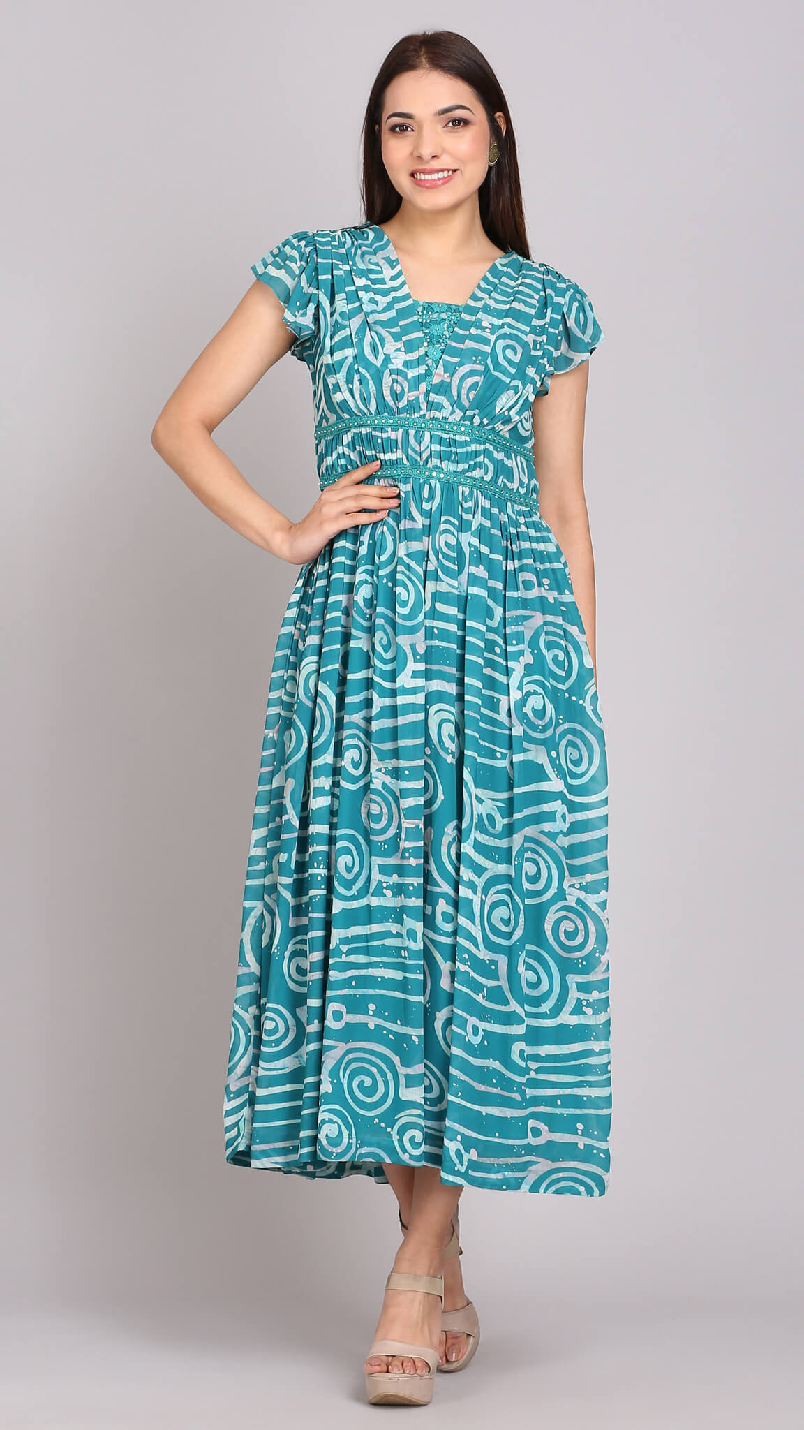 Floral Printed Crossover Dress - ALOFI - Women Designer Dresses