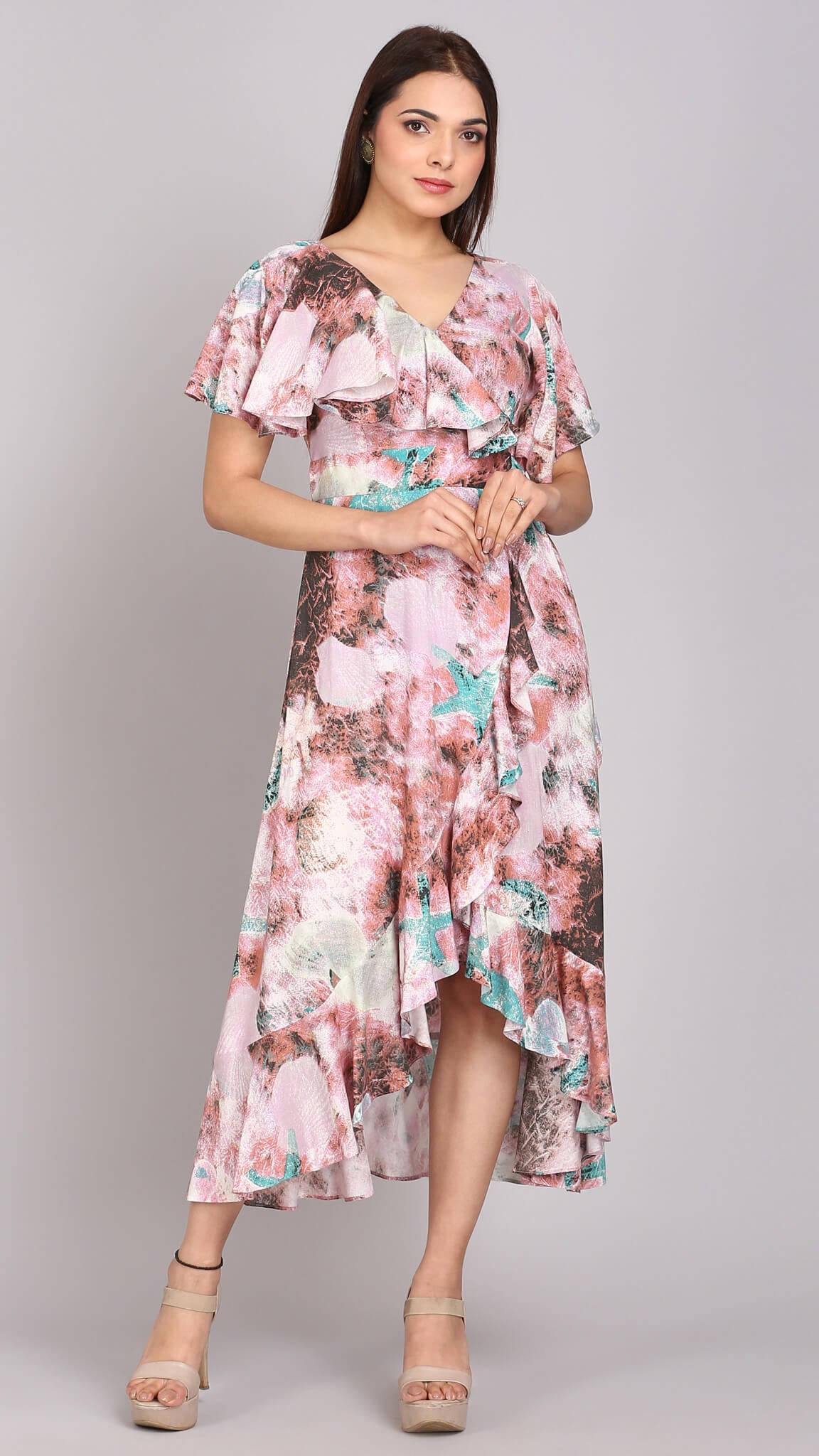 Multi Printed Wrap Maxi Dress