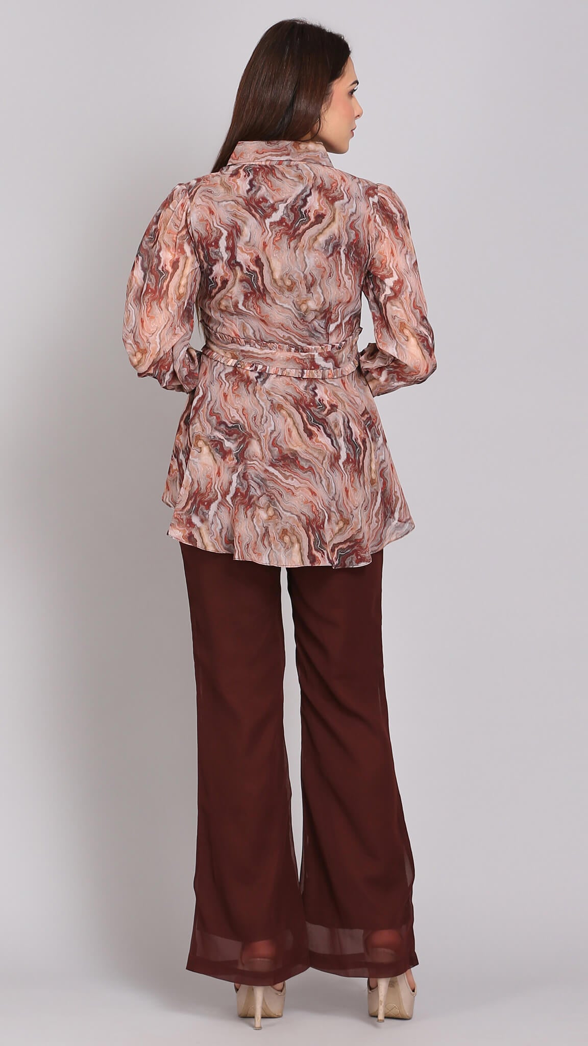 Printed Shirt Dress With Bell Bottom Co ord Set