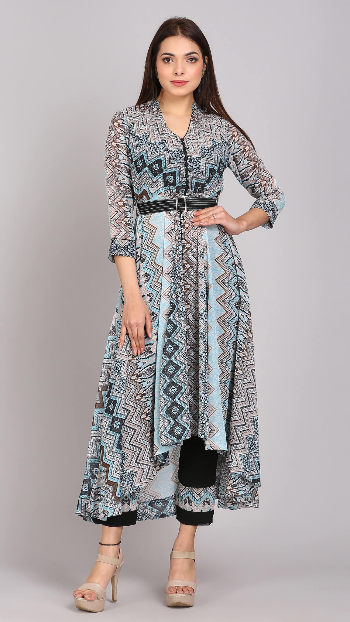 Buy Dolane Women Sky Blue Embroidered Cotton Jacket Style Gown Flared Kurti  (M) Online at Best Prices in India - JioMart.