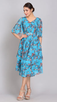 Thumbnail for Sea blue double layered hem maxi dress