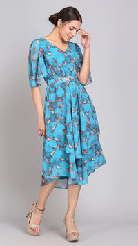 Thumbnail for Sea blue double layered hem maxi dress