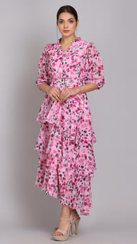 Thumbnail for Magenta Floral 3 Layer Up-Down Maxi Dress